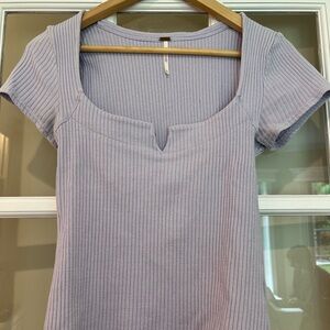 Free People Lilac Ribbed Short Sleeve Top